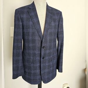 Giorgio Armani Blue Windowpane Plaid Sport Coat Blazer Wool Blend Made in Italy